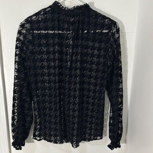 Zara Black Ribbed Buttoned Blouse with Mandarin Collar Size S - Picture 2 of 8